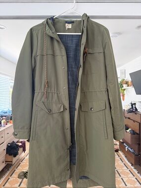 Olive Green Hooded Trench Coat with Drawcord - Unbranded